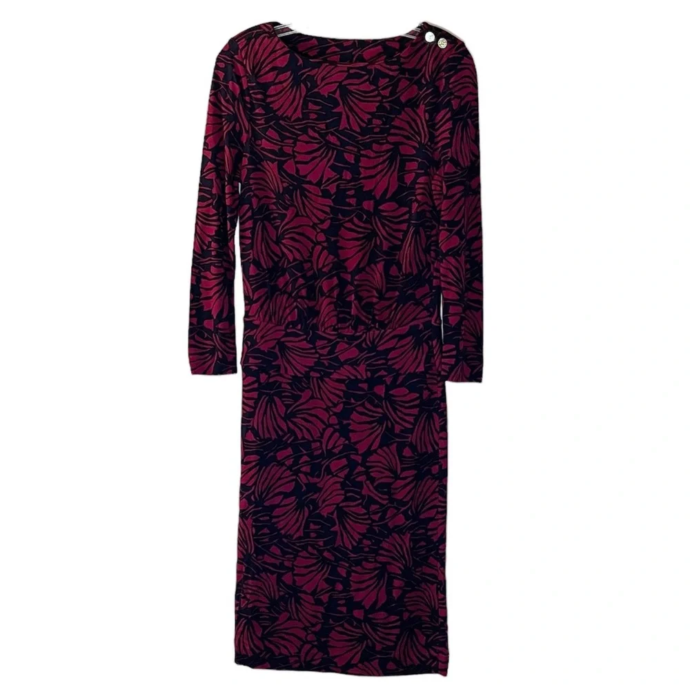 Tory Burch Etta Floral Sheath Dress Navy Fuschia Size Small Knee Length - Picture 4 of 10